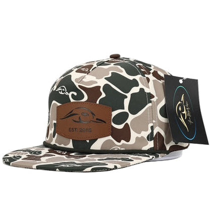 AF Waterfowl - Leather Patch AF Waterfowl Green and Brown Camo Vintage Rope Old School Hat