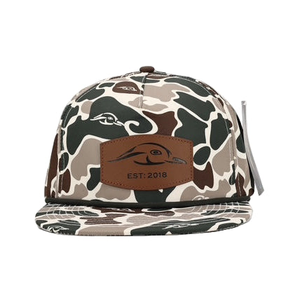 AF Waterfowl - Leather Patch AF Waterfowl Green and Brown Camo Vintage Rope Old School Hat