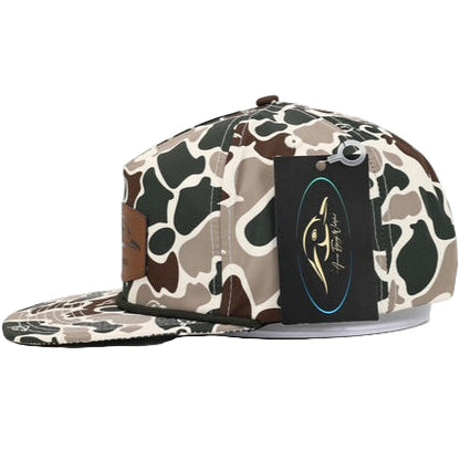 AF Waterfowl - Leather Patch AF Waterfowl Green and Brown Camo Vintage Rope Old School Hat