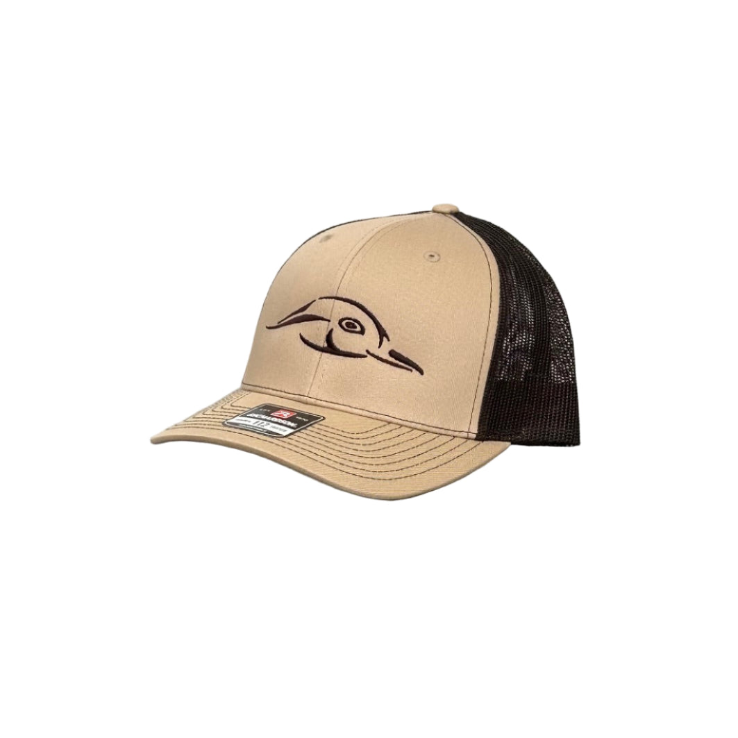 American Flyway Waterfowl 112 Khaki / Coffee Duck Logo Trucker