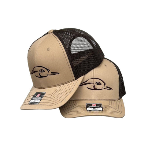 American Flyway Waterfowl 112 Khaki / Coffee Duck Logo Trucker