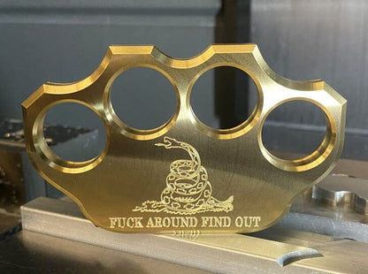 Milspin 3/4lb Brass Knuckle F*ck Around Find Out Solid Brass Paperweight