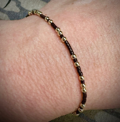 AF Waterfowl 14K Gold Filled and Camo Color Seed Bead Stretch Bracelets