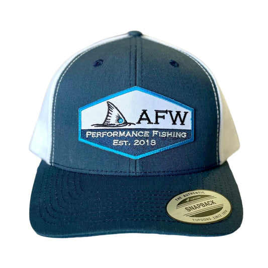 AF Waterfowl Fishing Blue Trim Patch Hat - Navy/ White Snapback Trucker