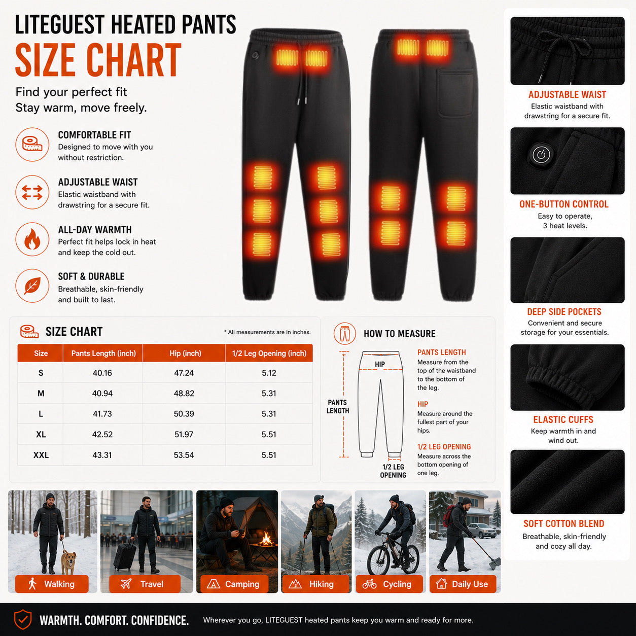 LITEGUEST 14-Zone USB Heated Pants – Winter Outdoor Heated Pants