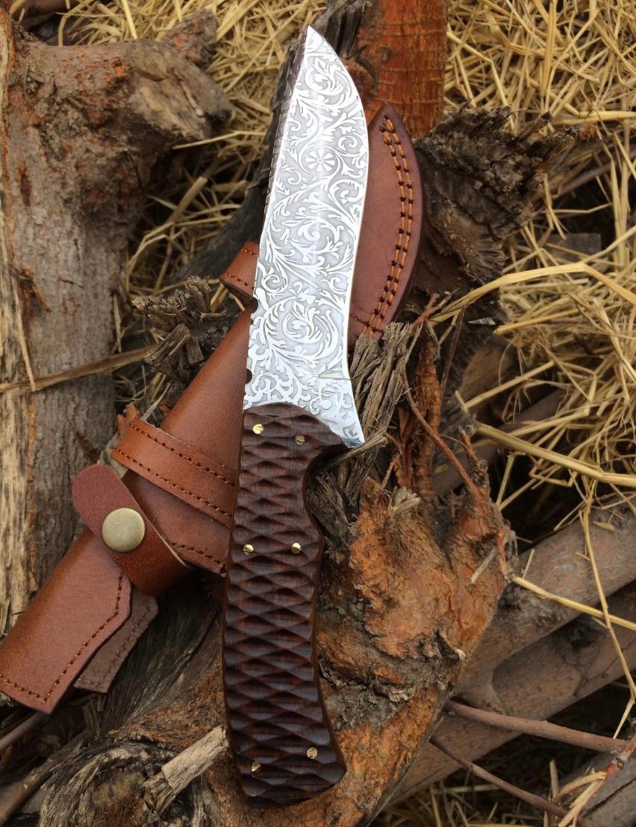 KBS Knives D2 Steel Engraved Hunting Knife
