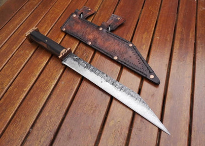 KBS Knives Custom Handmade Hand Forged 1095 Steel Viking Seax Knife with Rosewood Handle and Brass Guards - 12 inches by KBS Knives Store