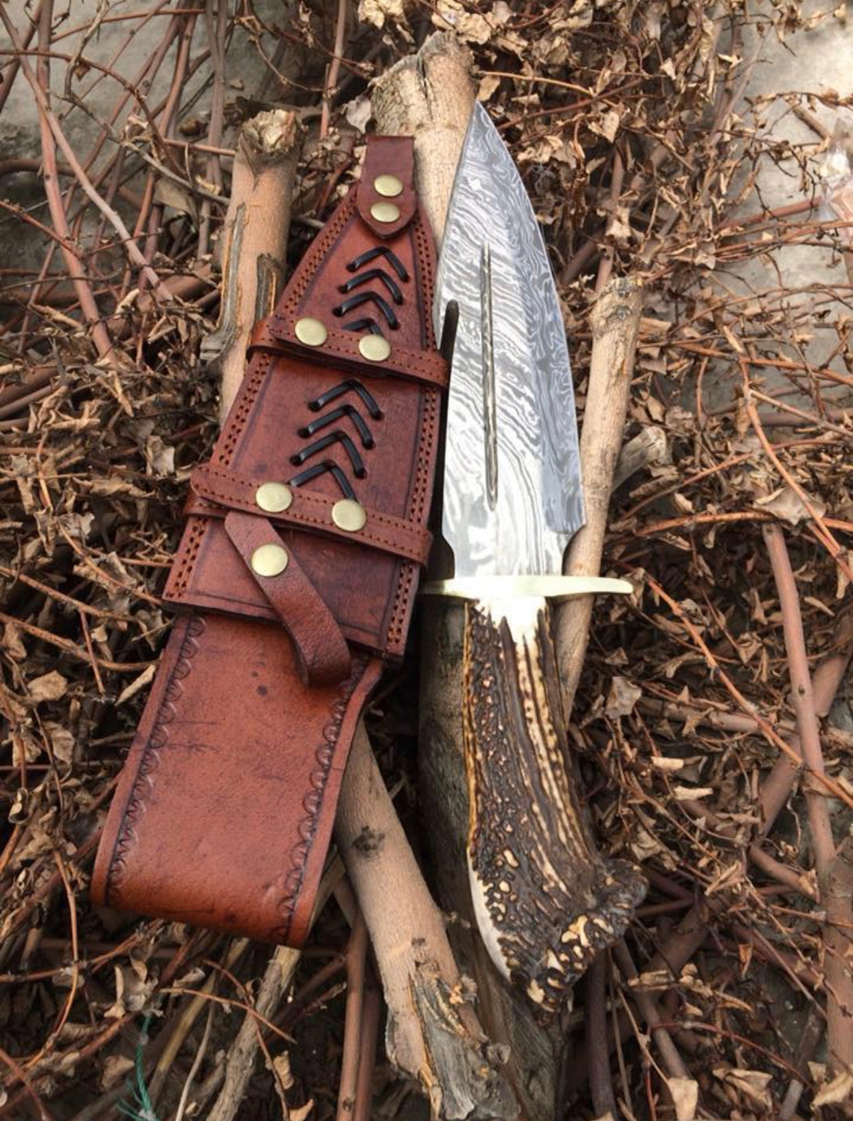 KBS Knives Damascus Guthook Hunting Knife