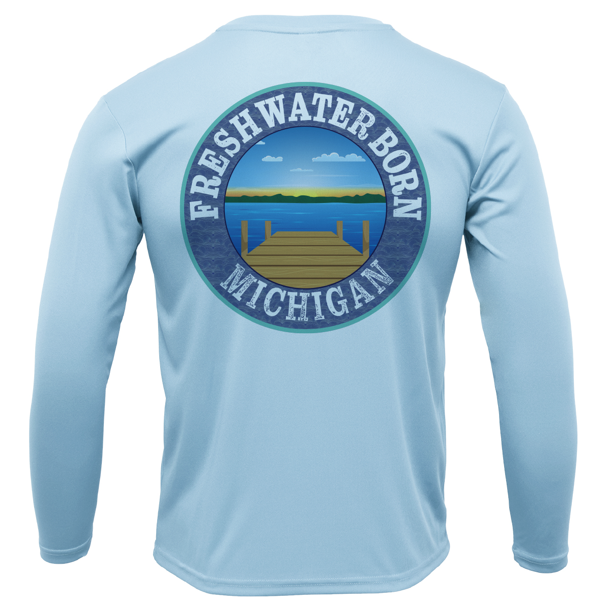 Saltwater Born Michigan Freshwater Born Linear Logo Men's Long Sleeve UPF 50+ Dry-Fit Shirt