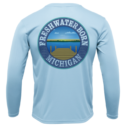 Saltwater Born Michigan Freshwater Born Linear Logo Men's Long Sleeve UPF 50+ Dry-Fit Shirt