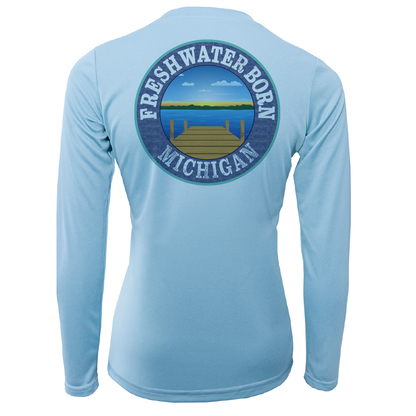 Saltwater Born Michigan Freshwater Born SUP Flag Women's Long Sleeve UPF 50+ Dry-Fit Shirt