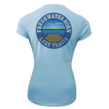 Saltwater Born Lake Travis Freshwater Born SUP Flag Women's Short Sleeve UPF 50+ Dry-Fit Shirt