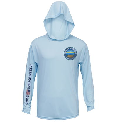 Saltwater Born Michigan Freshwater Born Perch Men's Long Sleeve UPF 50+ Dry-Fit Hoodie