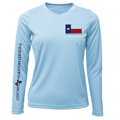 Saltwater Born Lake Travis Freshwater Born Texas Flag Women's Long Sleeve UPF 50+ Dry-Fit Shirt