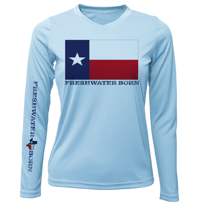 Saltwater Born DFW, TX Flag Freshwater Born Women's Long Sleeve UPF 50+ Dry-Fit Shirt