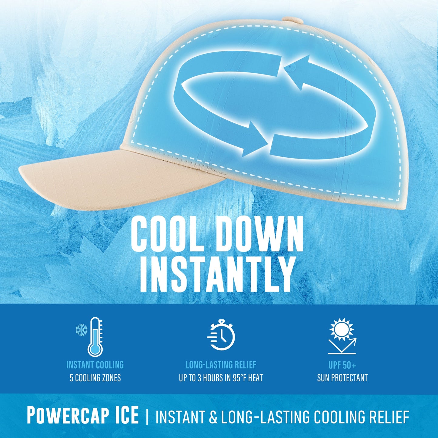 Panther Vision POWERCAP ICE Cooling Baseball Hat – Instant Cooling Relief with Reusable Ice Packs, UPF 50 UV Sun Protection, Lightweight & Breathable for Hot Weather