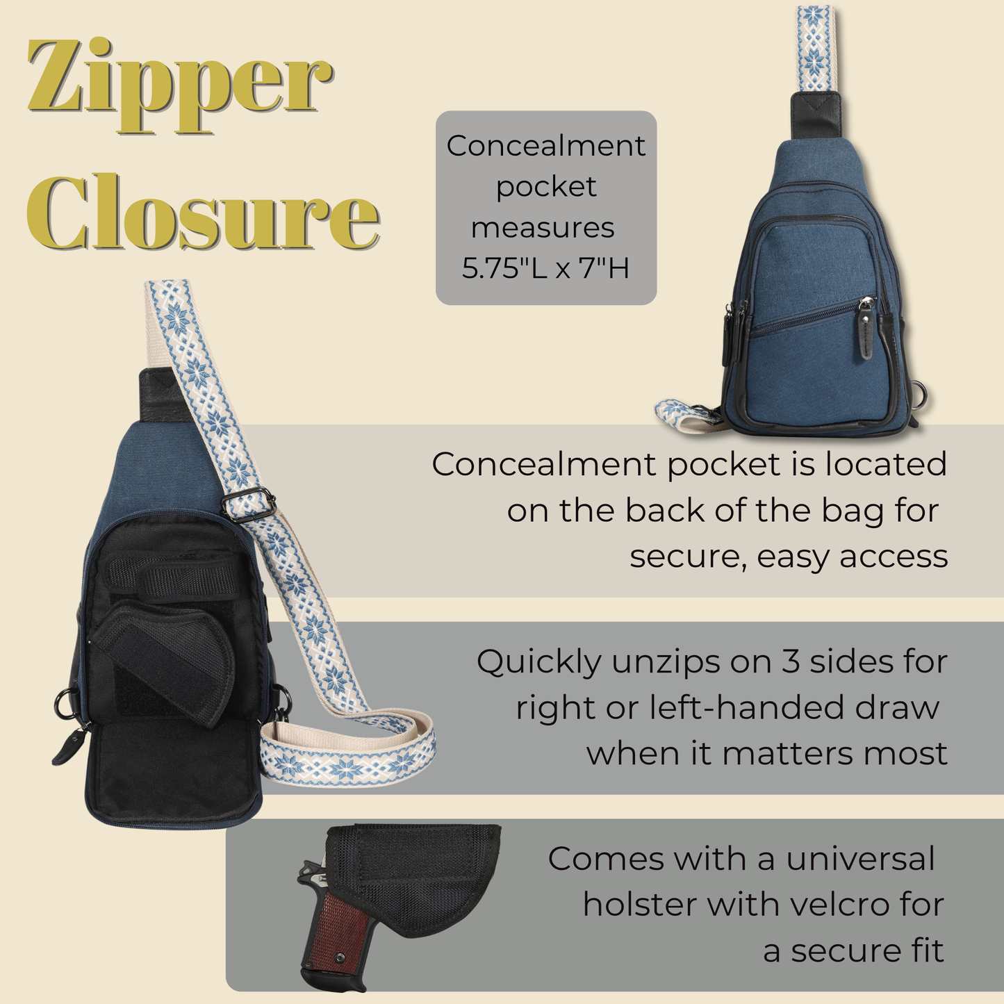Concealed Carry Indie Canvas Sling by Lady Conceal