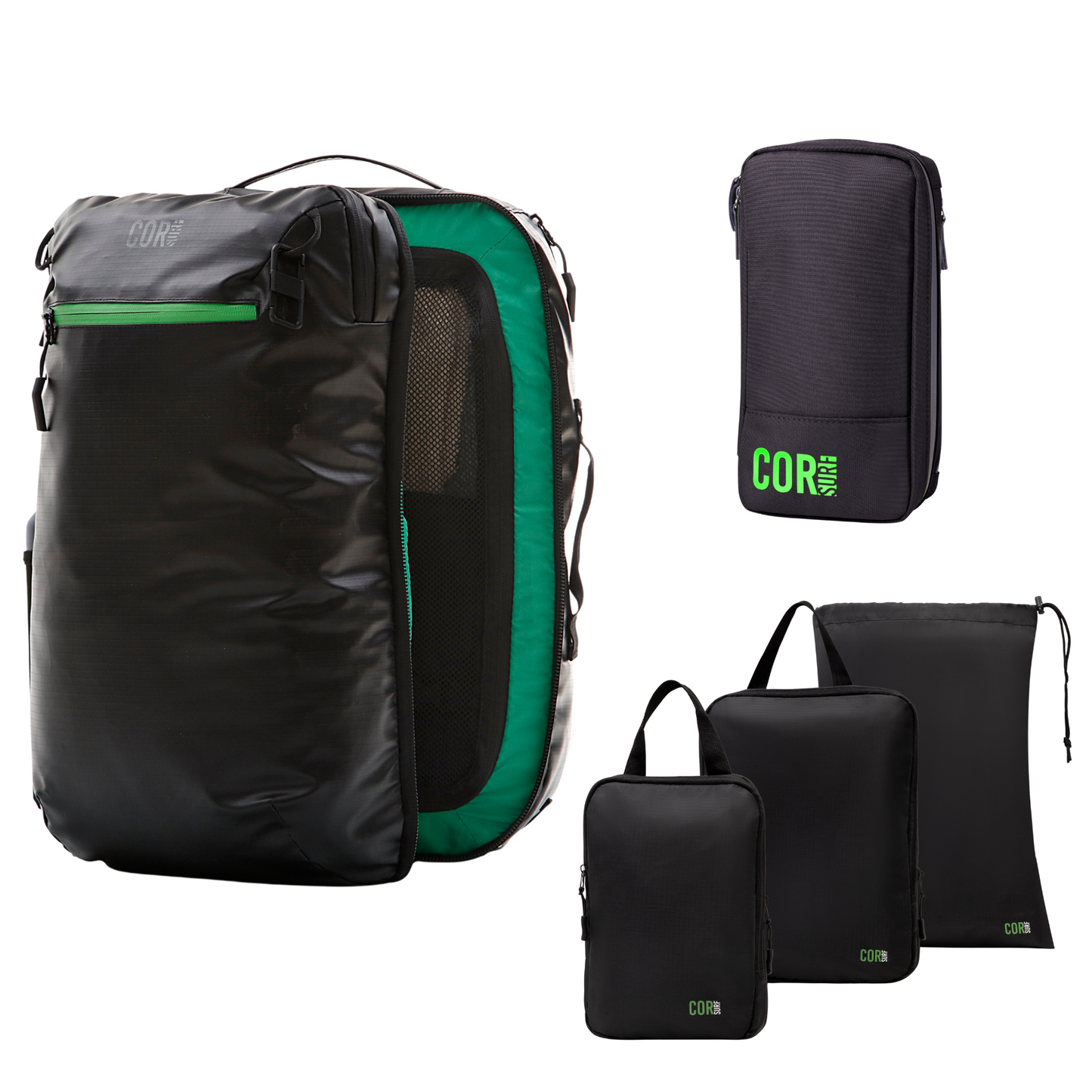 COR Surf Island Hopper Travel Bundle - Backpack + Toiletry Bag + Compression Packing Cubes with YKK