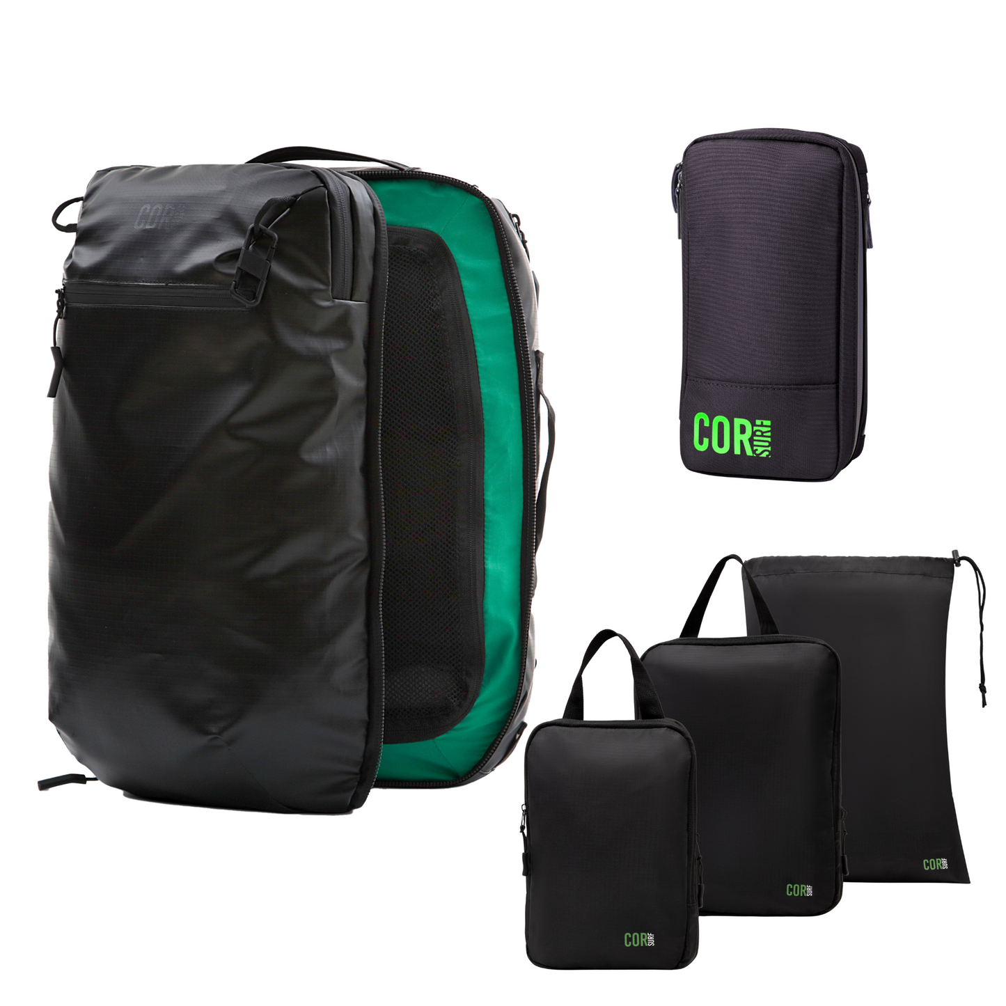 COR Surf Island Hopper Travel Bundle - Backpack + Toiletry Bag + Compression Packing Cubes with YKK