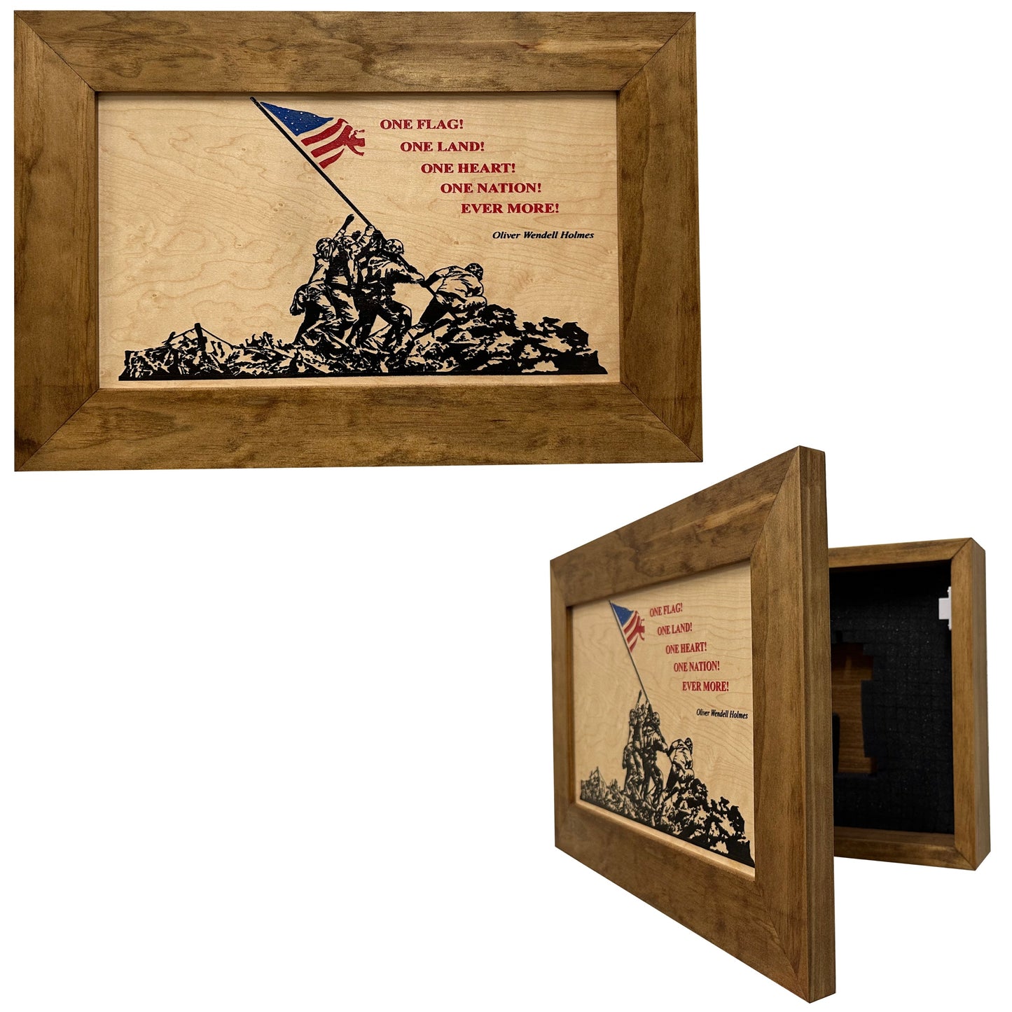 Bellewood Designs - Iwo Jima Flag Raising Decorative Wall-Mounted Secure Gun Cabinet