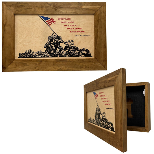 Bellewood Designs - Iwo Jima Flag Raising Decorative Wall-Mounted Secure Gun Cabinet