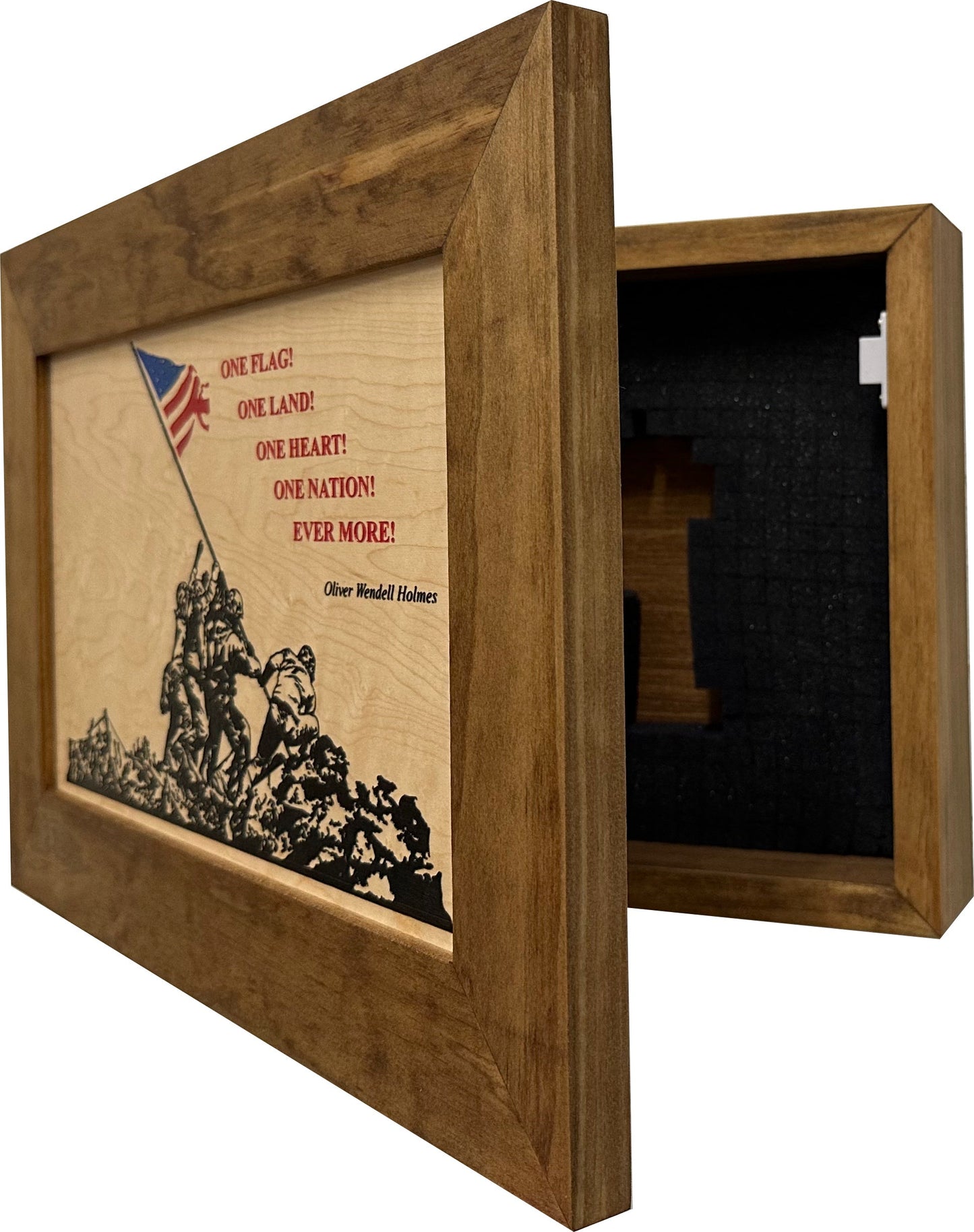 Bellewood Designs - Iwo Jima Flag Raising Decorative Wall-Mounted Secure Gun Cabinet