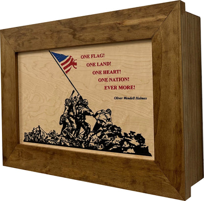 Bellewood Designs - Iwo Jima Flag Raising Decorative Wall-Mounted Secure Gun Cabinet