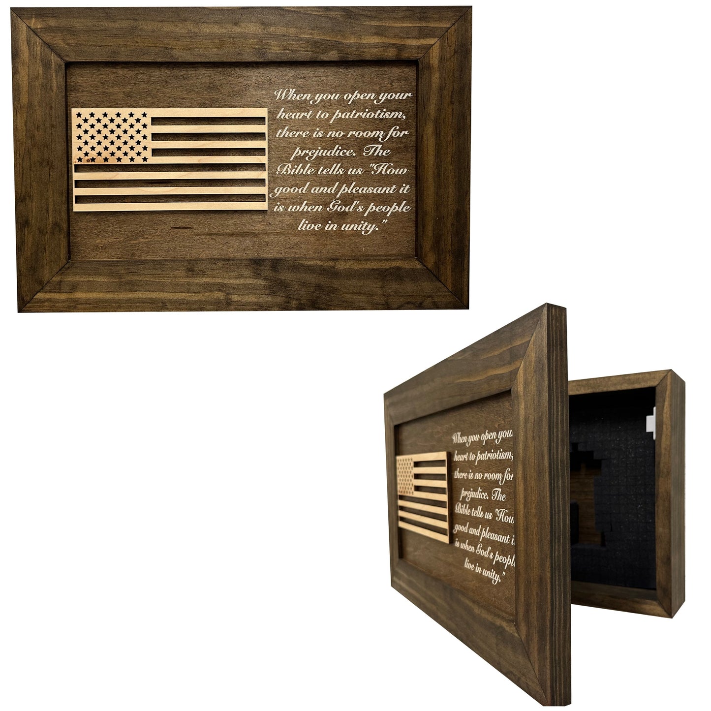 Bellewood Designs - American Flag Decorative Wall-Mounted Gun Cabinet (Jacobean)