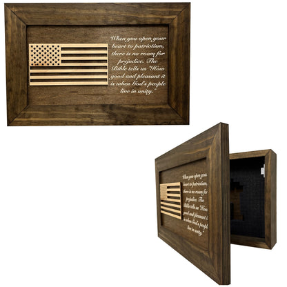 Bellewood Designs - American Flag Decorative Wall-Mounted Gun Cabinet (Jacobean)