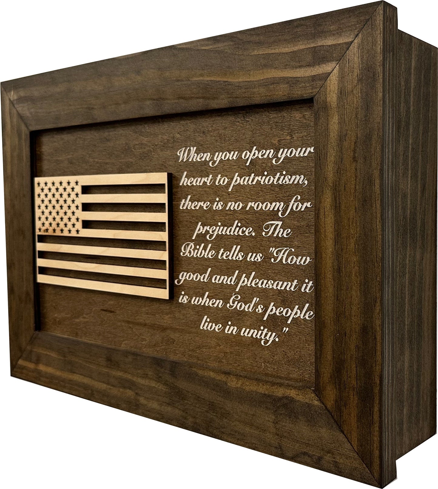 Bellewood Designs - American Flag Decorative Wall-Mounted Gun Cabinet (Jacobean)