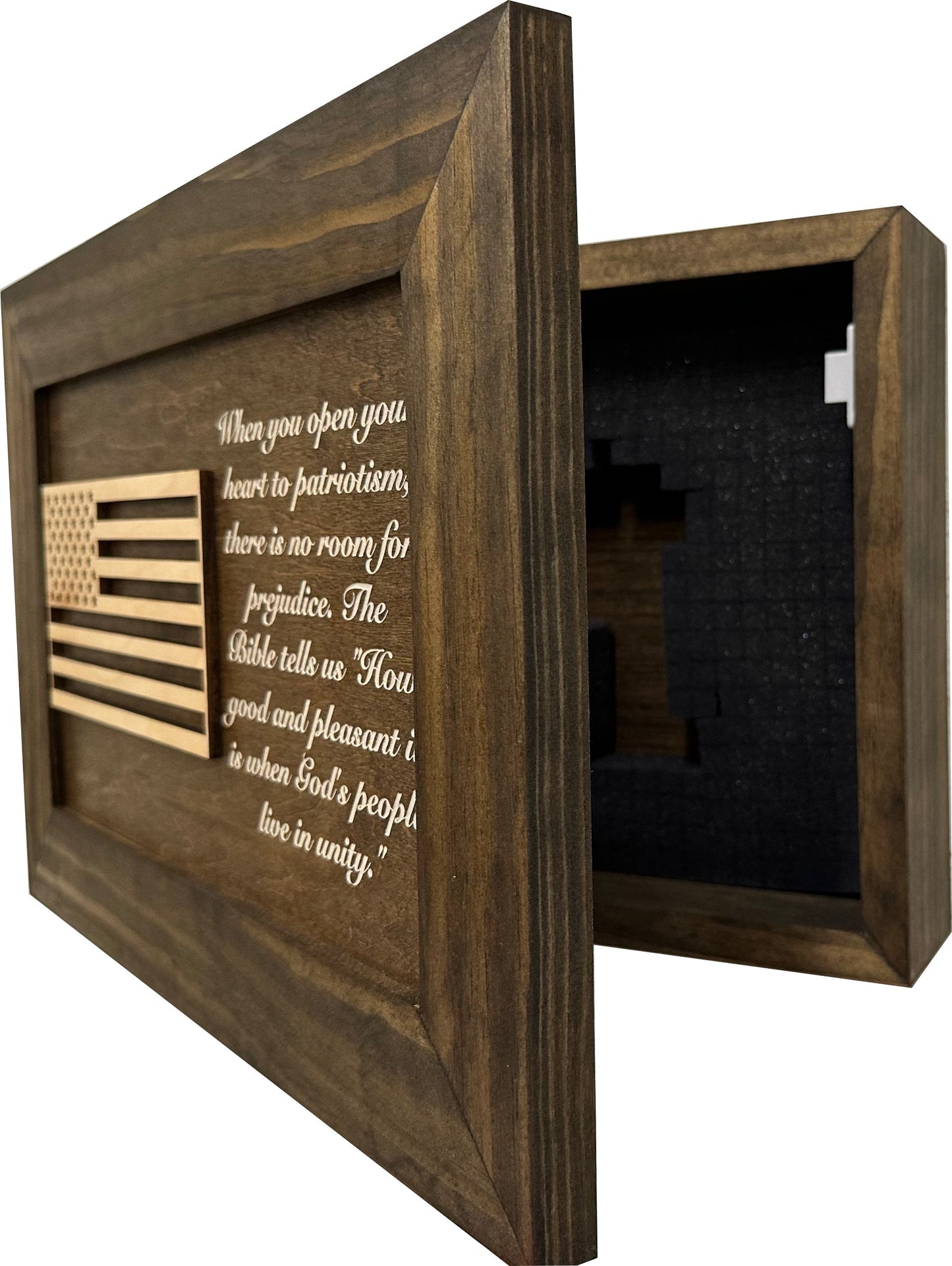 Bellewood Designs - American Flag Decorative Wall-Mounted Gun Cabinet (Jacobean)
