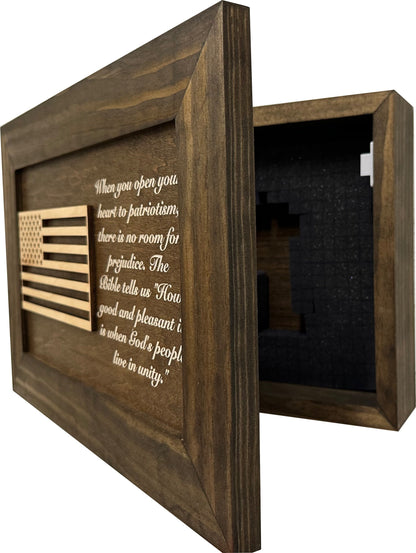 Bellewood Designs - American Flag Decorative Wall-Mounted Gun Cabinet (Jacobean)