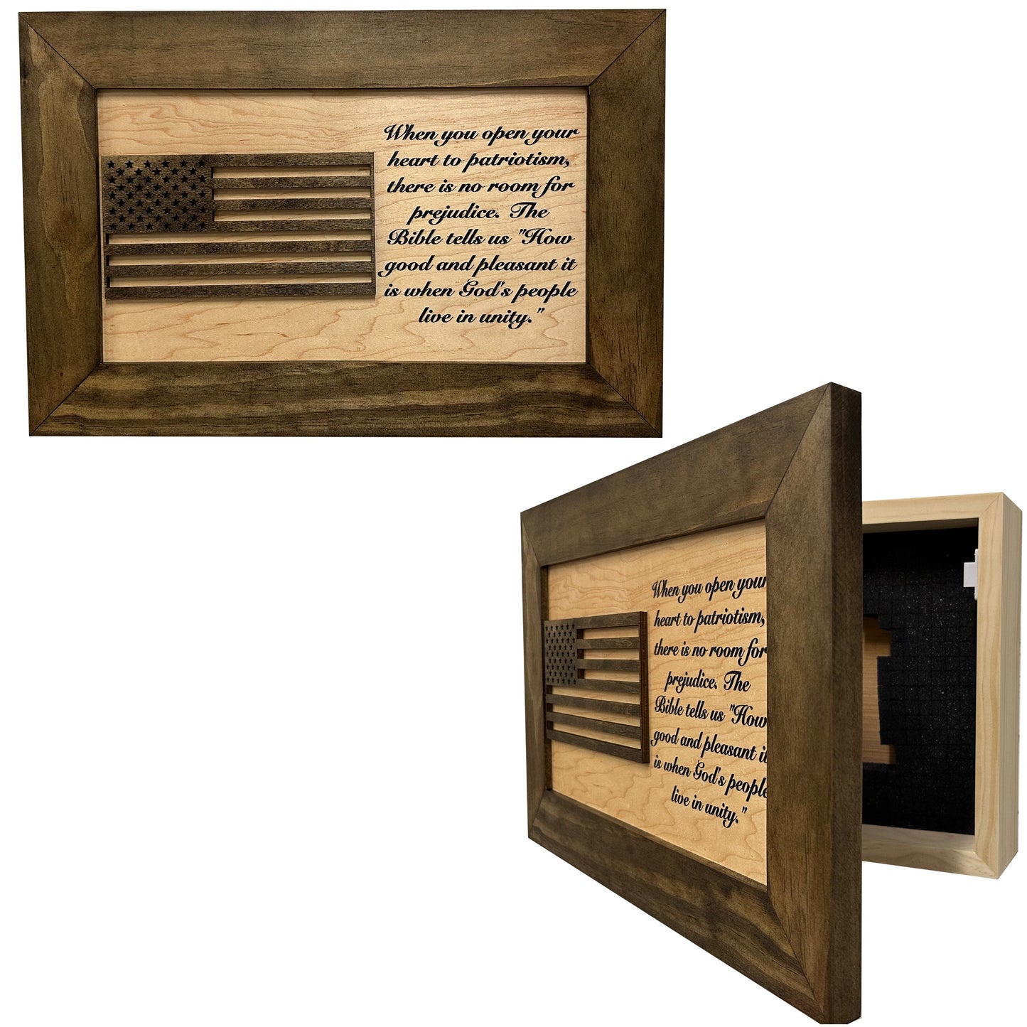 Bellewood Designs - American Flag Decorative Wall-Mounted Gun Cabinet (Jacobean & Natural)