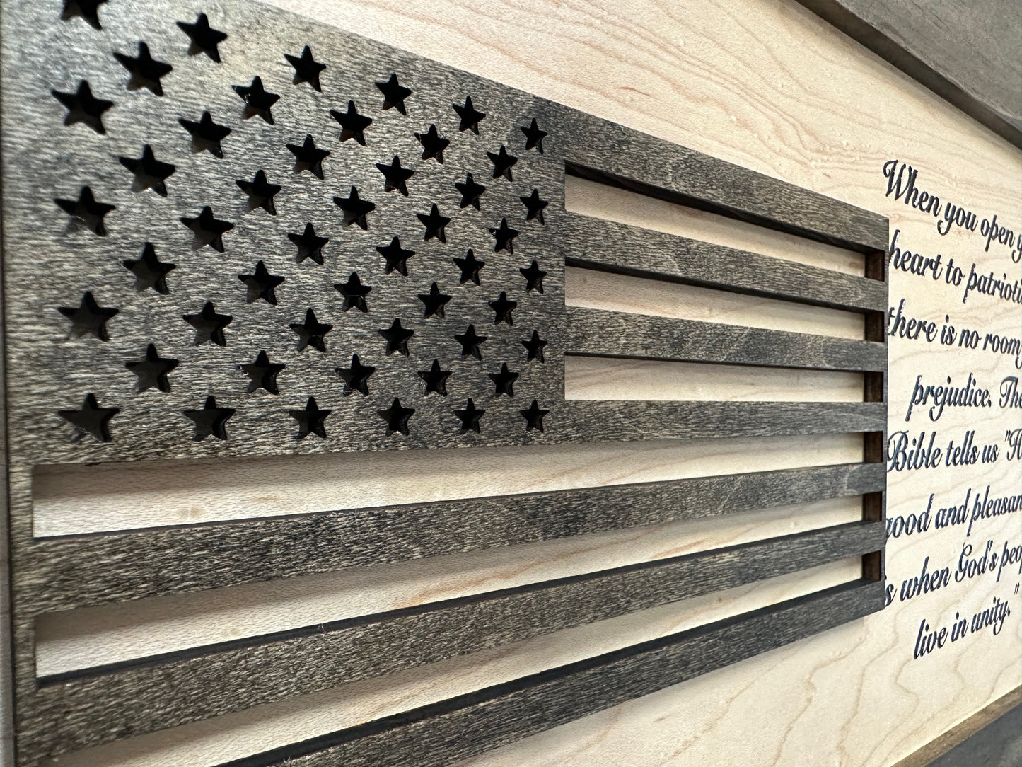 Bellewood Designs - American Flag Decorative Wall-Mounted Gun Cabinet (Jacobean & Natural)