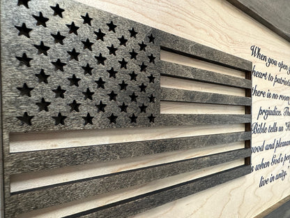 Bellewood Designs - American Flag Decorative Wall-Mounted Gun Cabinet (Jacobean & Natural)