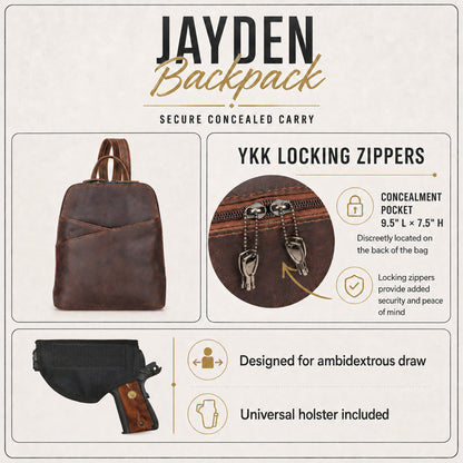 Concealed Carry Jayden Leather Backpack by Lady Conceal