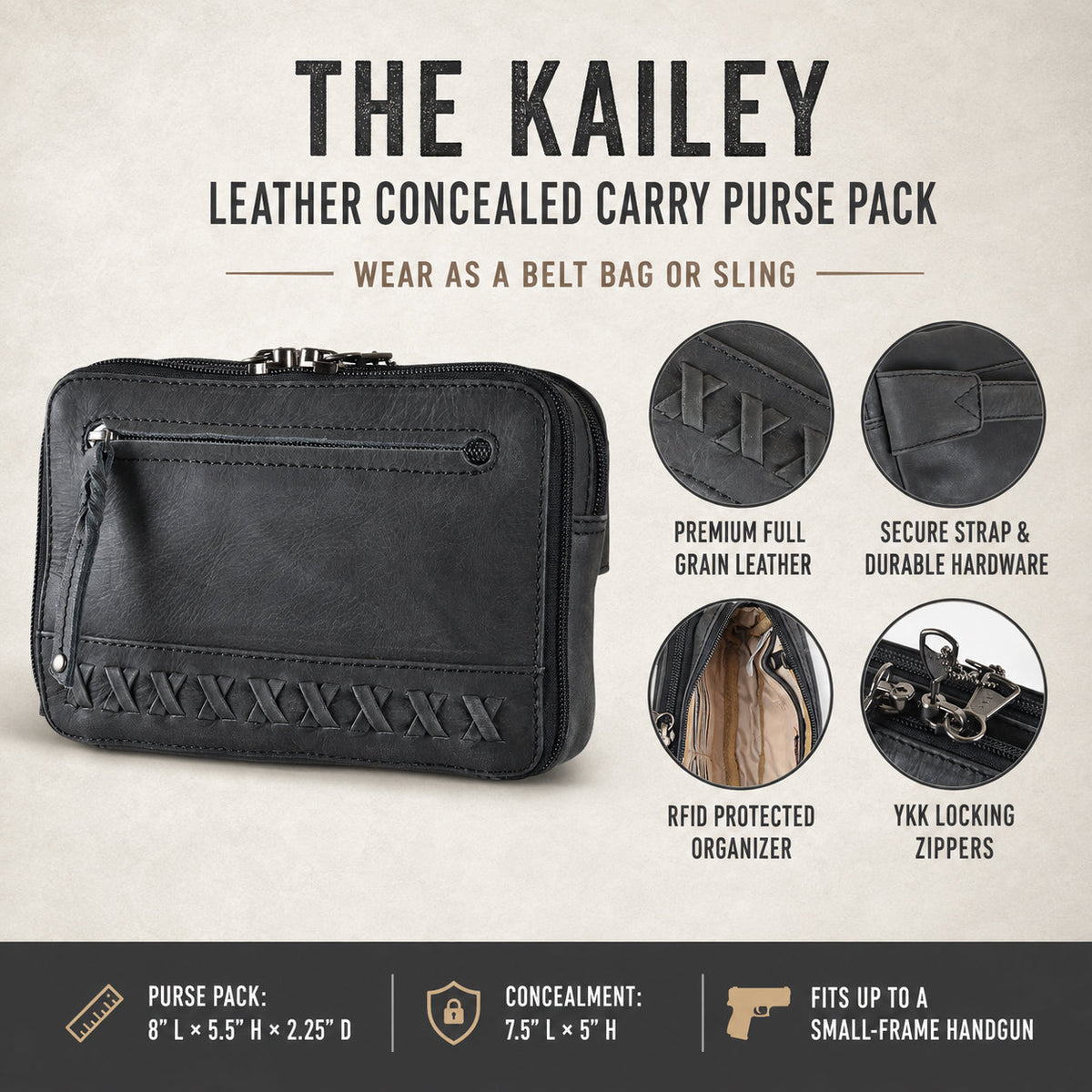 Concealed Carry Kailey Leather Purse Pack by Lady Conceal