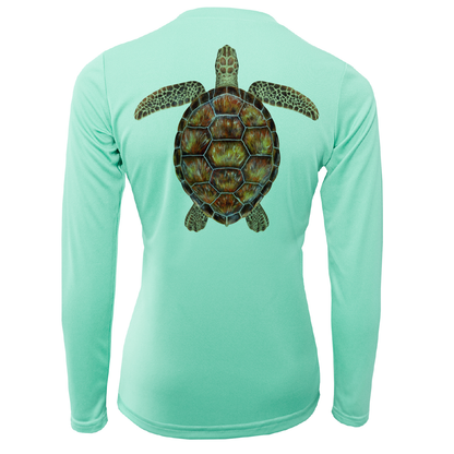 Saltwater Born Key West Realistic Turtle Women's Long Sleeve UPF 50+ Dry-Fit Shirt