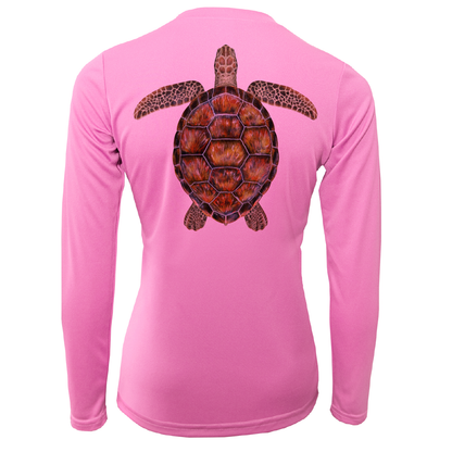 Saltwater Born Key West Realistic Turtle Women's Long Sleeve UPF 50+ Dry-Fit Shirt