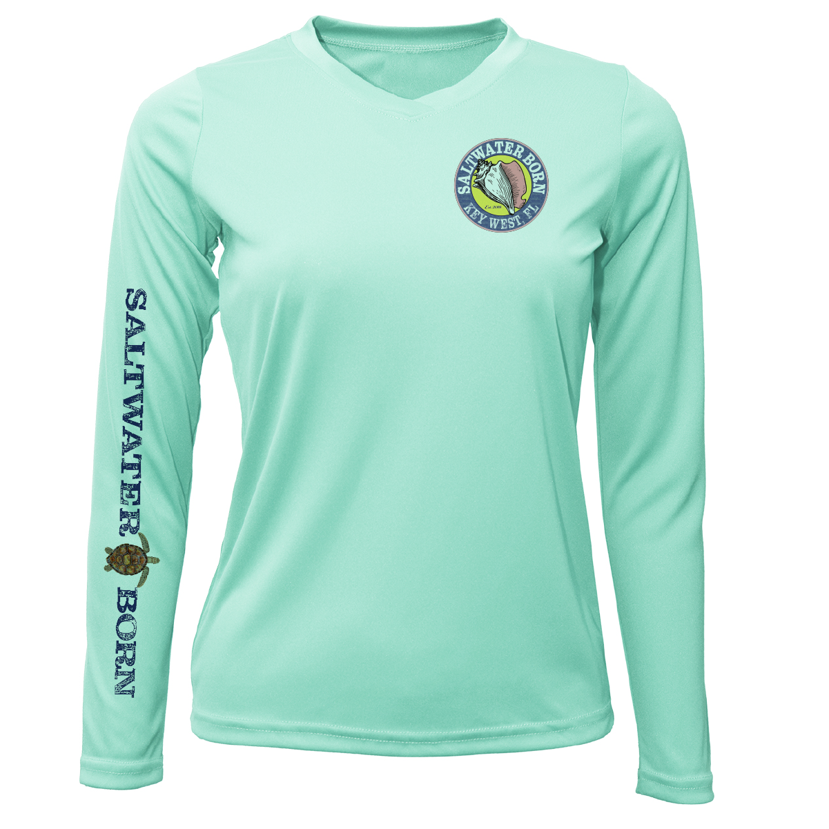 Saltwater Born Key West Realistic Turtle Women's Long Sleeve UPF 50+ Dry-Fit Shirt