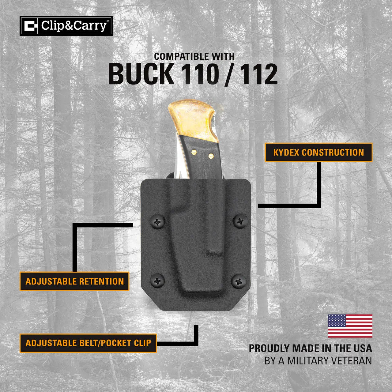Clip & Carry Kydex Sheath for the Buck 110 / 112 Folding Knife