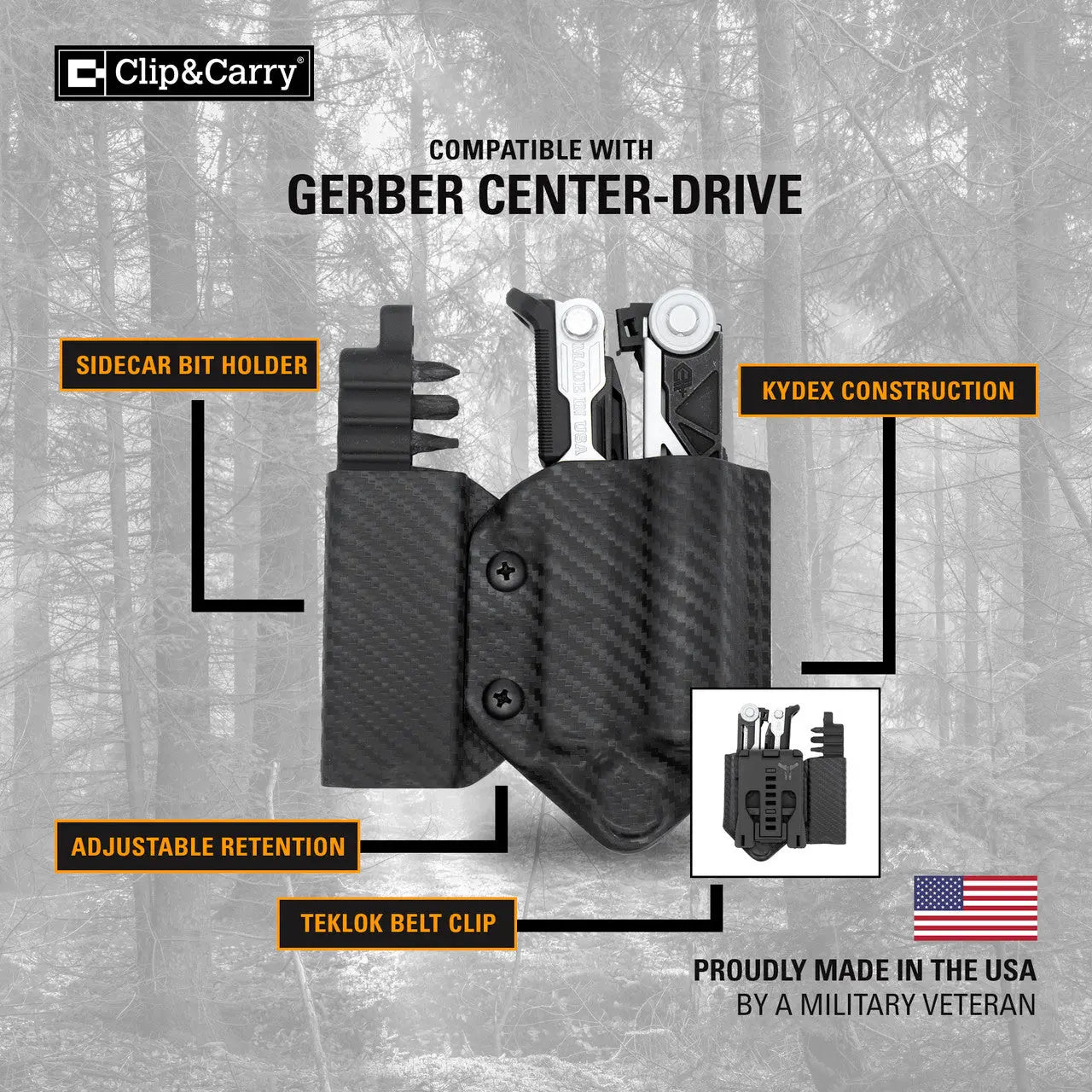 Clip & Carry Kydex Sheath for the Gerber Center-Drive w/ Bit Sidecar