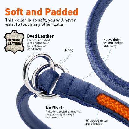 Dogline Soft Leather Round Slip Collar