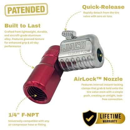 Jaco Lightning™ L2-Series Tire Air Chuck | Open Flow, 1/4" F-NPT (2 Pack)
