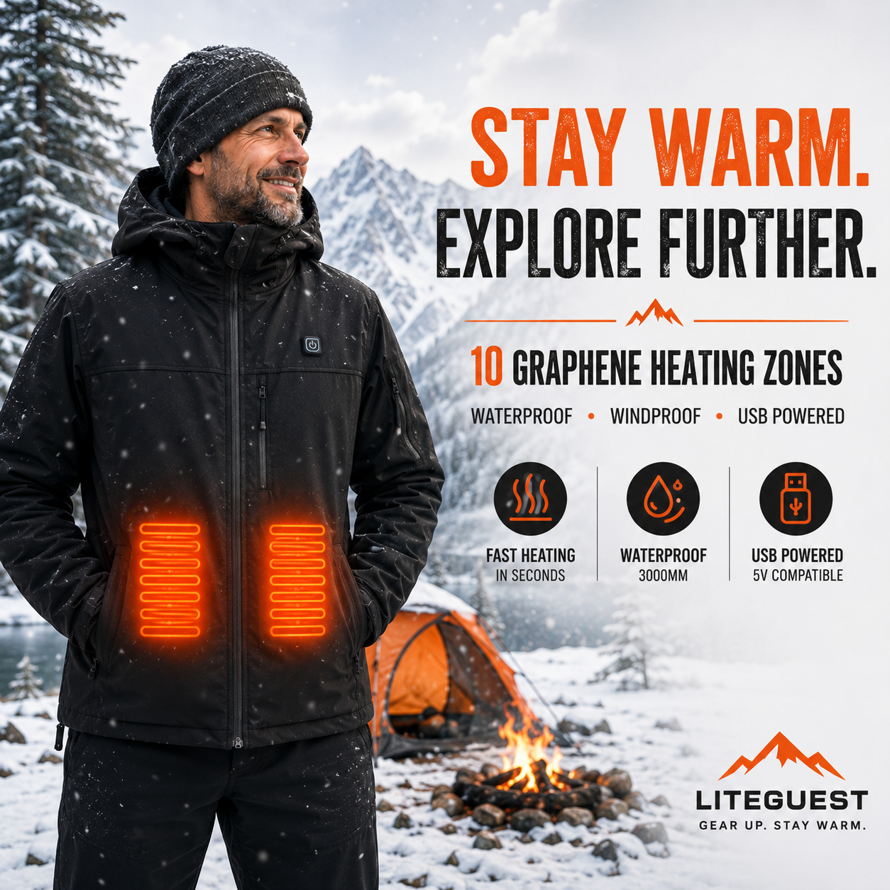 LITEGUEST Softshell 10-Zone Heated Jacket Waterproof for Winter