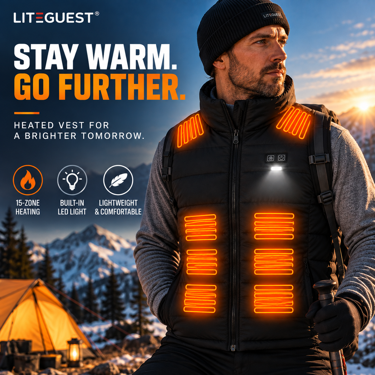LITEGUEST Heated Vest with LED Light Winter Outdoor Warming Vest