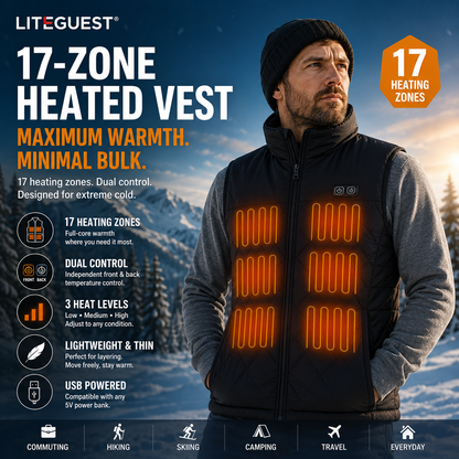 LITEGUEST Dual-Control Heated Vest – 17-Zone USB Heated Winter Vest