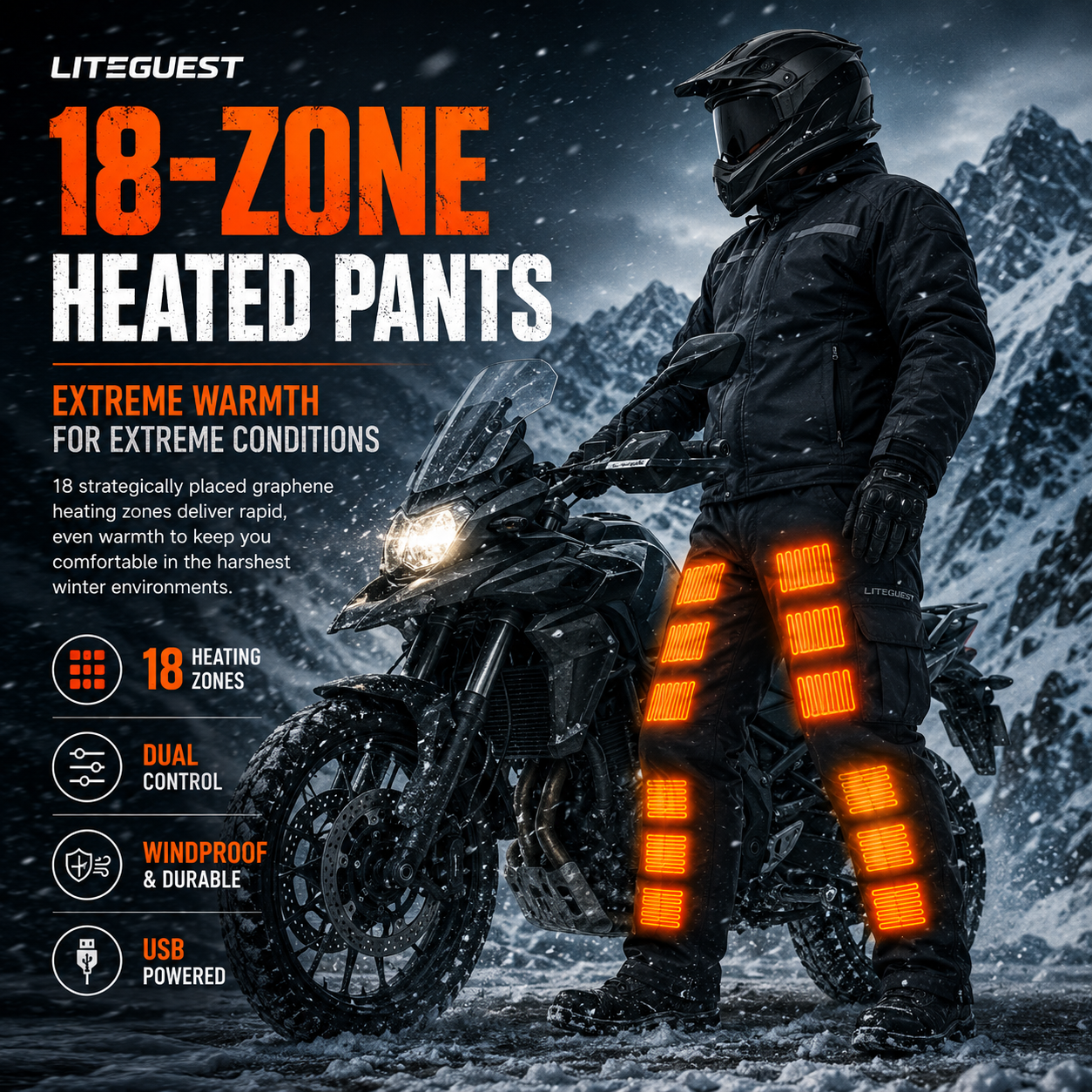 LITEGUEST 18-Zone Heated Pants Multi-Pocket Winter Outdoor Wear