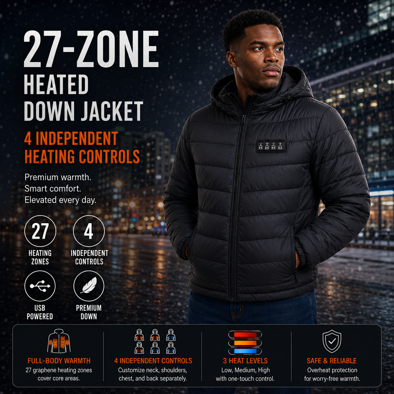 LITEGUEST 27-Zone Smart Heated Down Jacket – Urban Winter Warmth