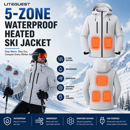 LITEGUEST Waterproof Heated Jacket 5-Zone USB-Powered for Outdoor